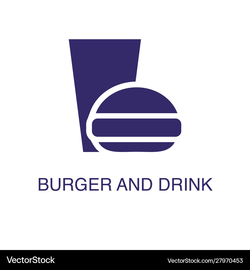 Burger and drink element in flat simple style vector image