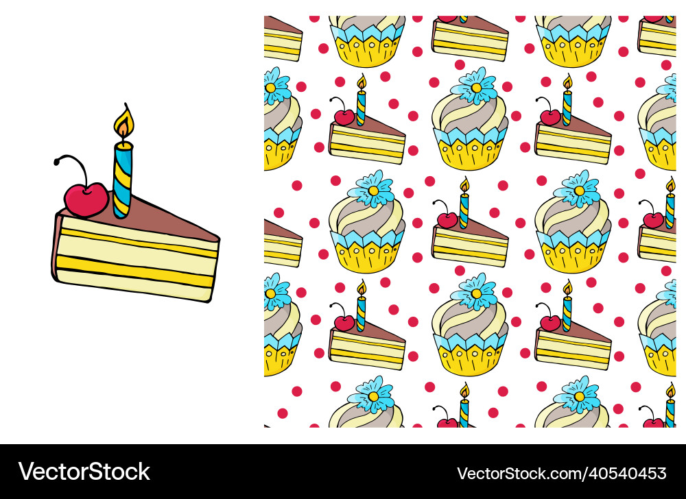 Cupcake muffin set of element and seamless pattern Cupcake muffin set of element and seamless pattern Vector Image