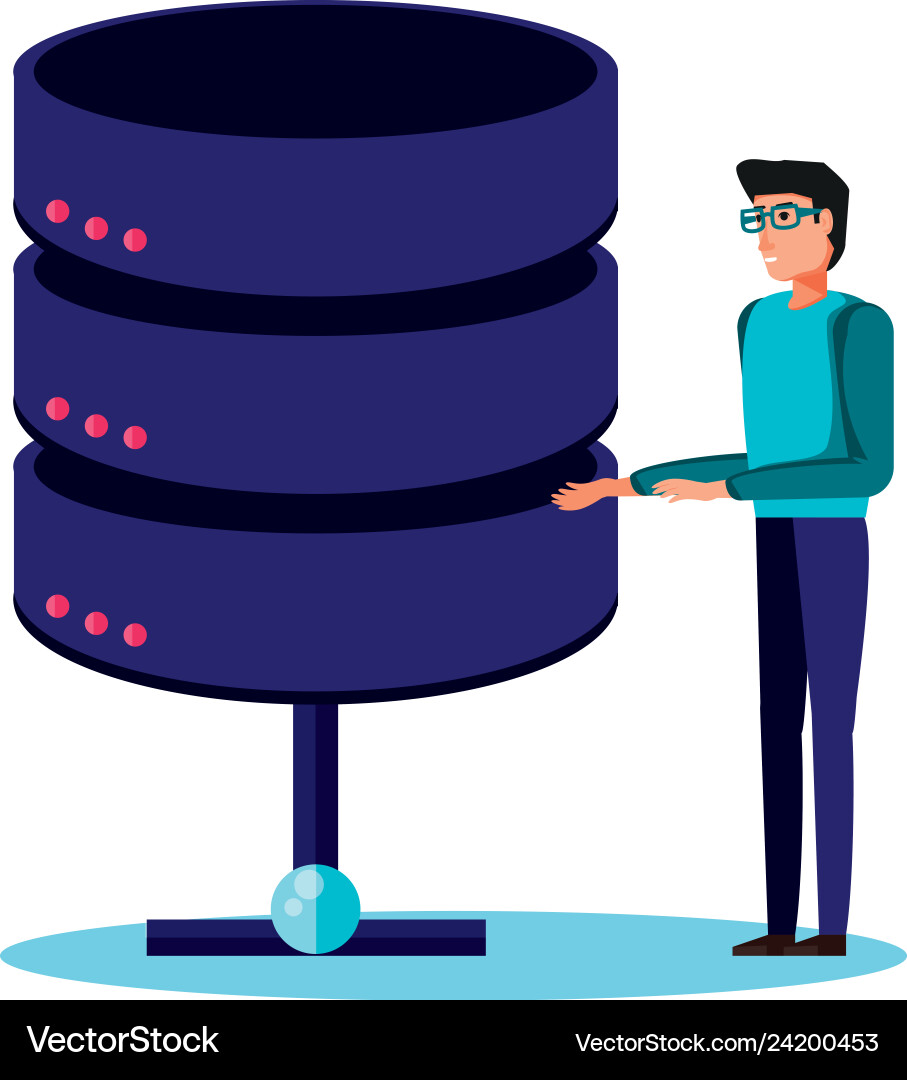 Data center disks with young man Data center disks with young man vector image