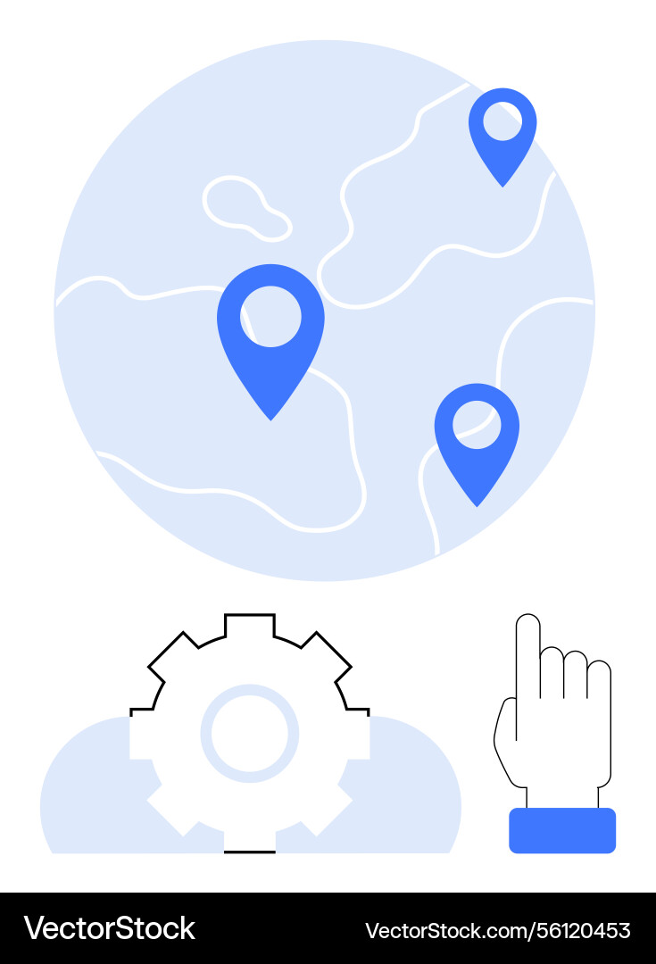 Global navigation with location markers settings Global navigation with location markers settings vector image