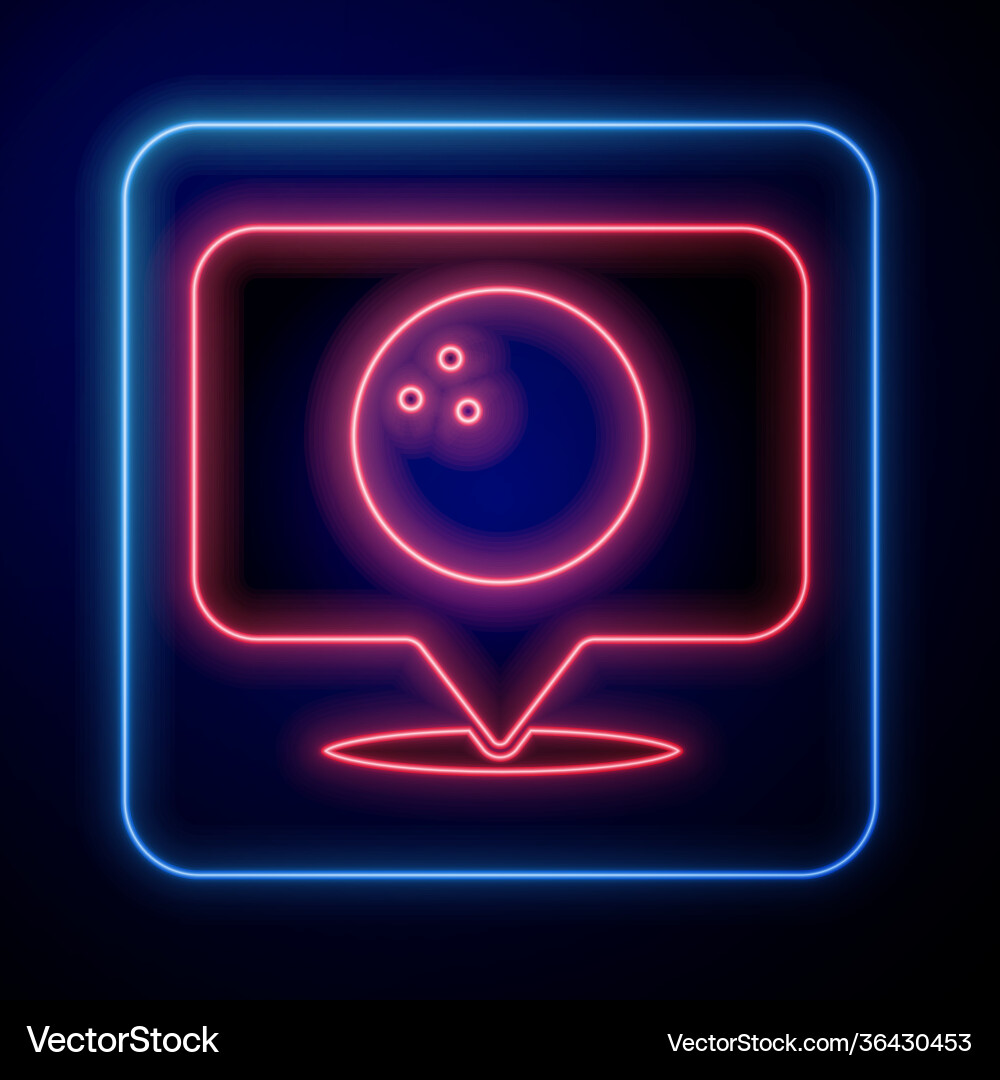 Glowing neon map pointer with bowling ball icon Glowing neon map pointer with bowling ball icon vector image