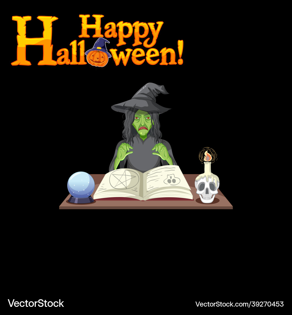 Happy halloween logo with witch cartoon character Happy halloween logo with witch cartoon character vector image