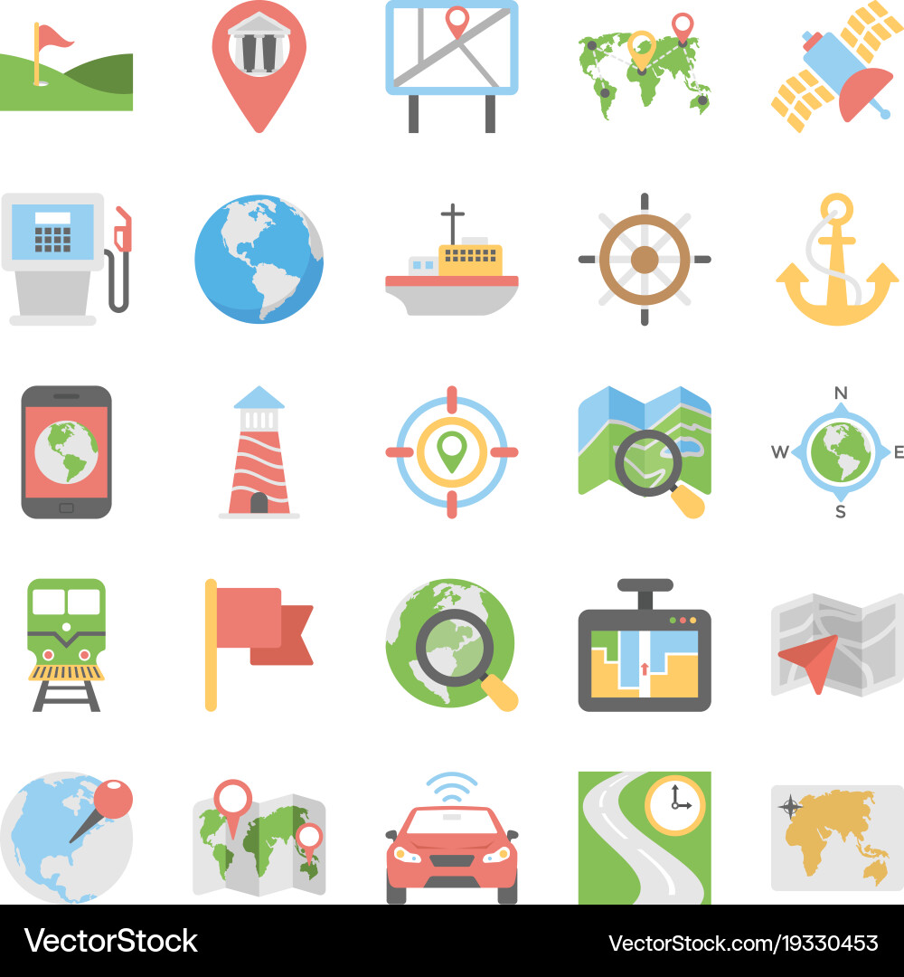 Navigation & Maps Flat Icons vector image