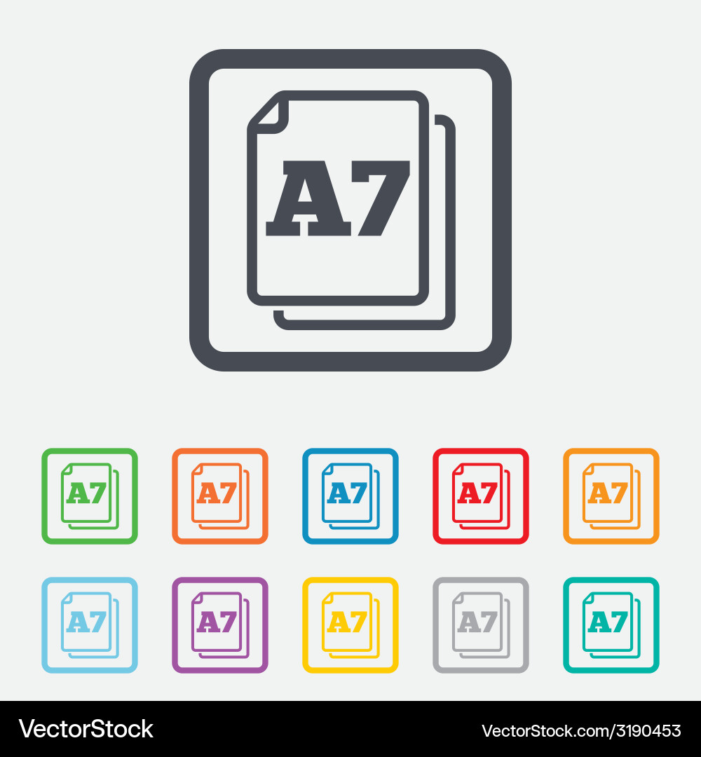 Paper size a7 standard icon document symbol Vector Image