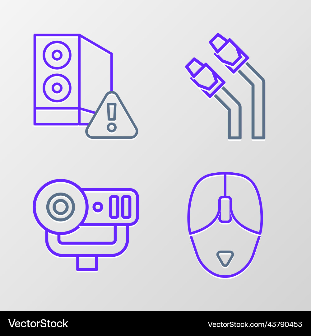 Set line computer mouse web camera lan cable Vector Image