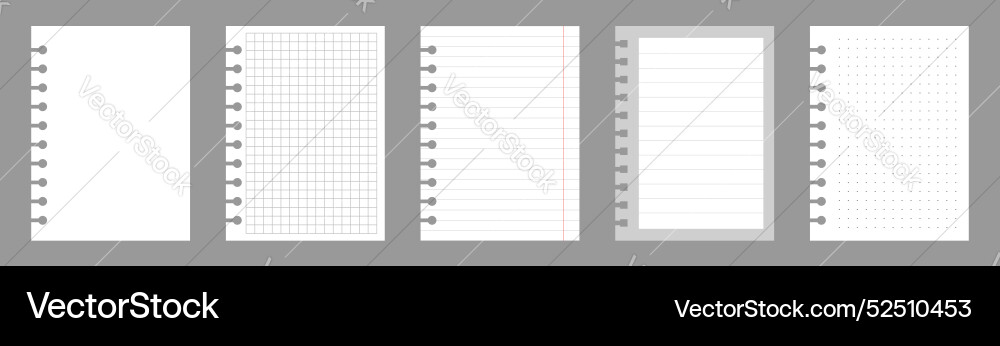 Set of notebook sheets isolated on gray background Set of notebook sheets isolated on gray background vector image
