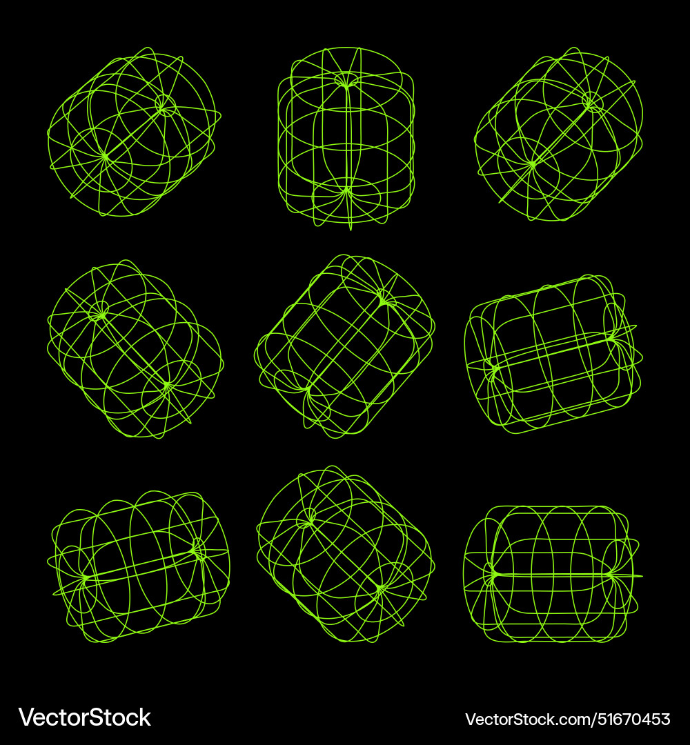 Wireframe lined shapes perspective mesh 3d grid Vector Image