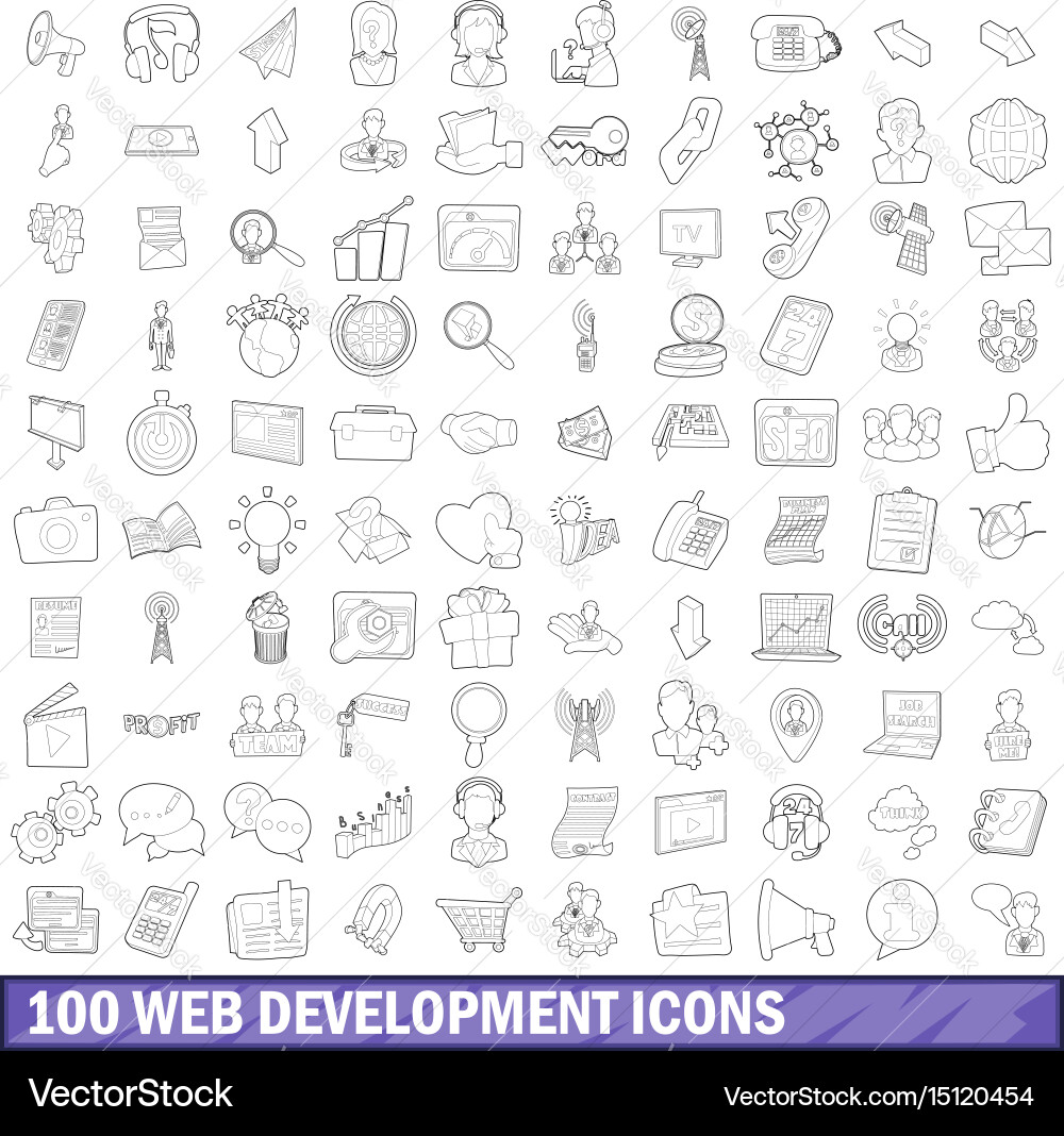 100 web development icons set outline style vector image