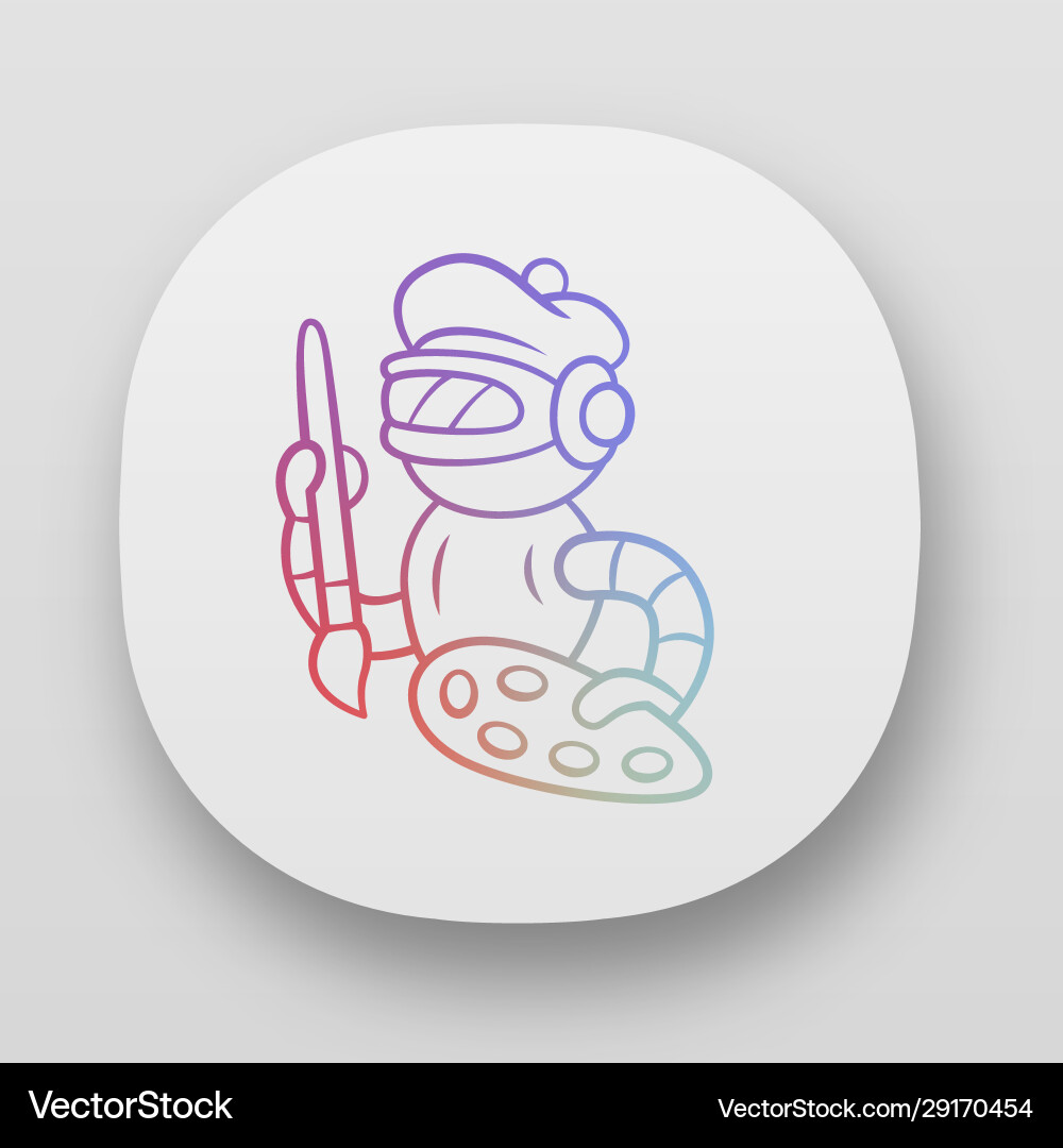 Art bot app icon robot cyborg with brush Art bot app icon robot cyborg with brush Vector Image