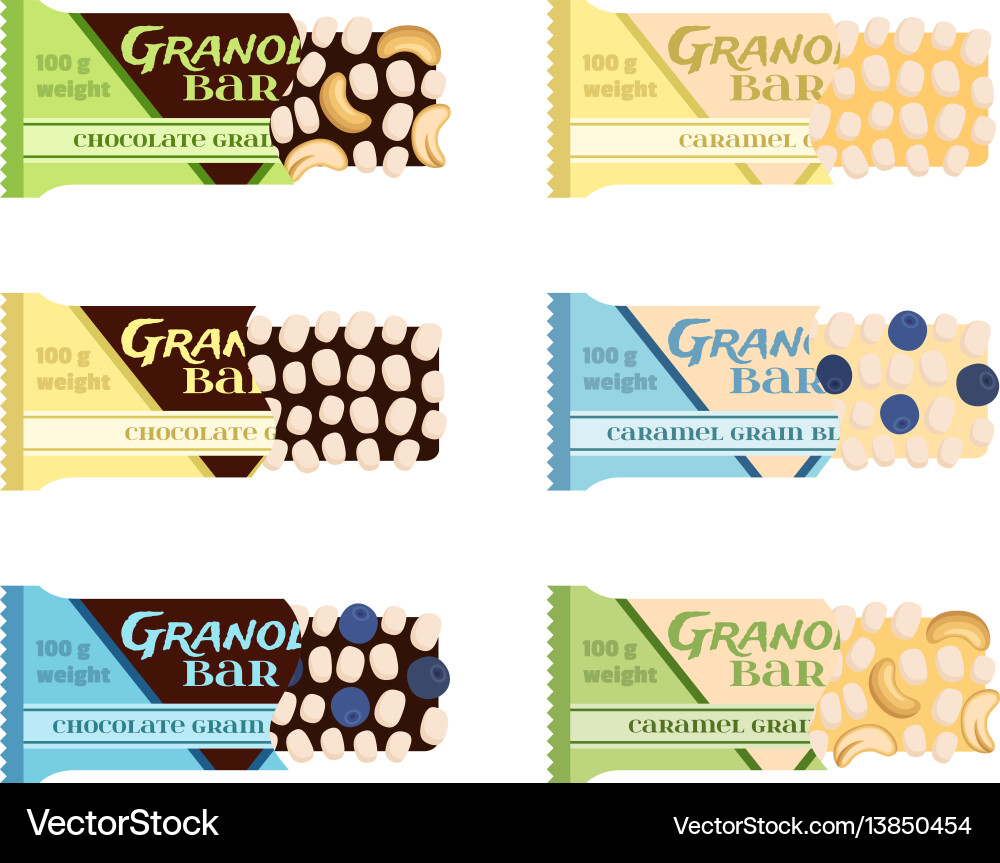 Granola Bars Schokolade Karamell mit Getreidebeeren Granola Bars Schokolade Karamell mit Getreidebeeren vektorbild