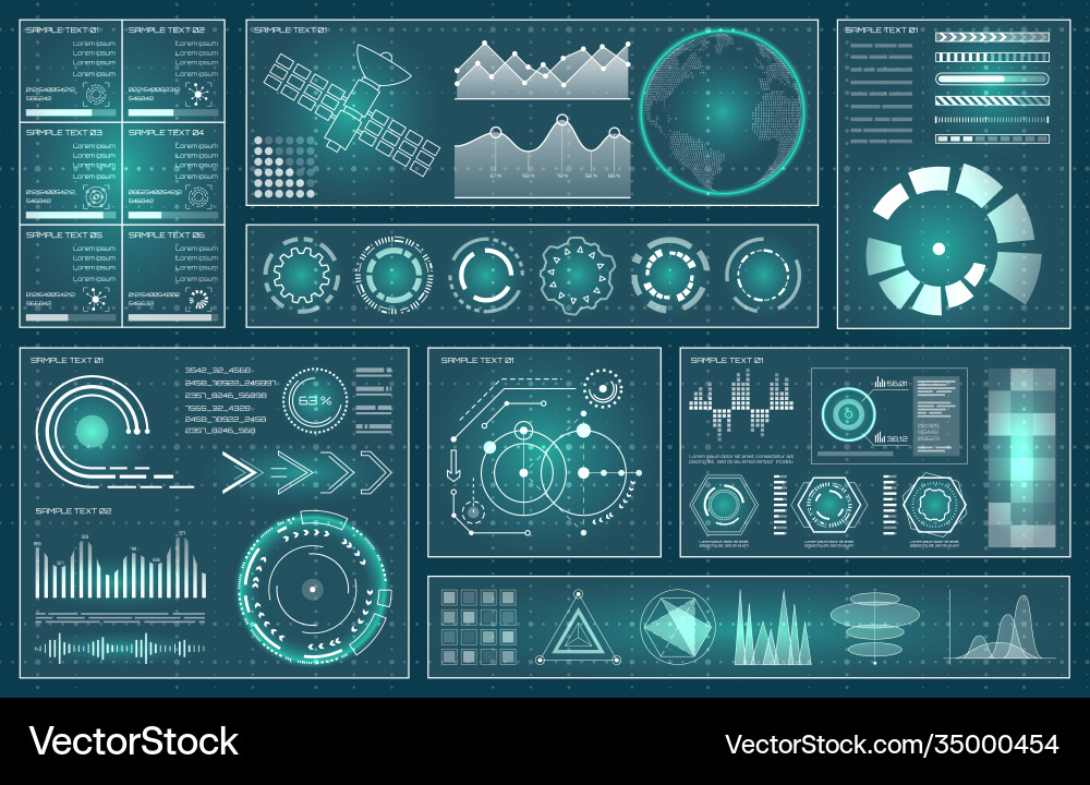 Hud ui gui futuristic user interface dashboard Hud ui gui futuristic user interface dashboard vector image