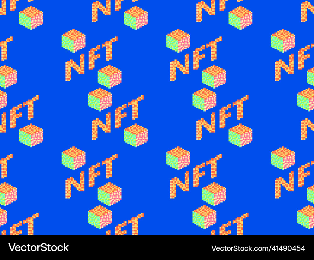 Nft token pixel art isometric text with cube Nft token pixel art isometric text with cube vector image