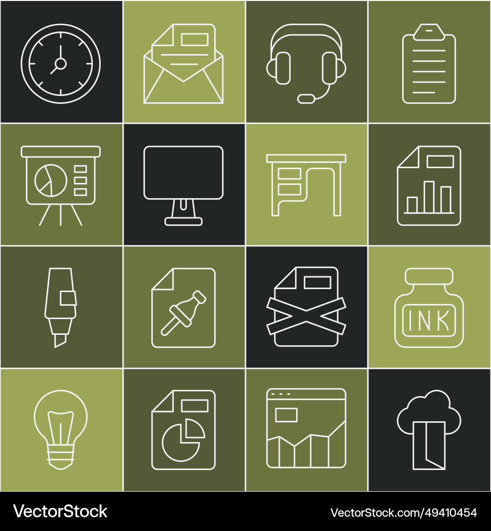 Set line cloud database inkwell document vector image