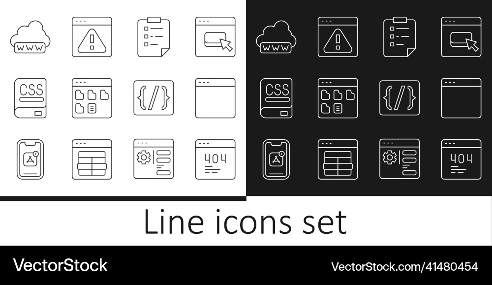 Set line page with a 404 error browser window Set line page with a 404 error browser window Vector Image