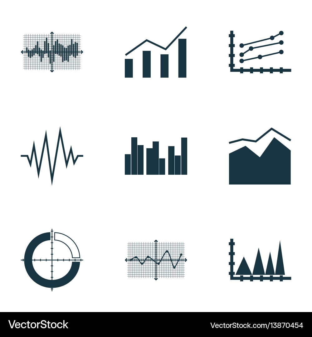 Set of graphs diagrams and statistics icons Set of graphs diagrams and statistics icons vector image
