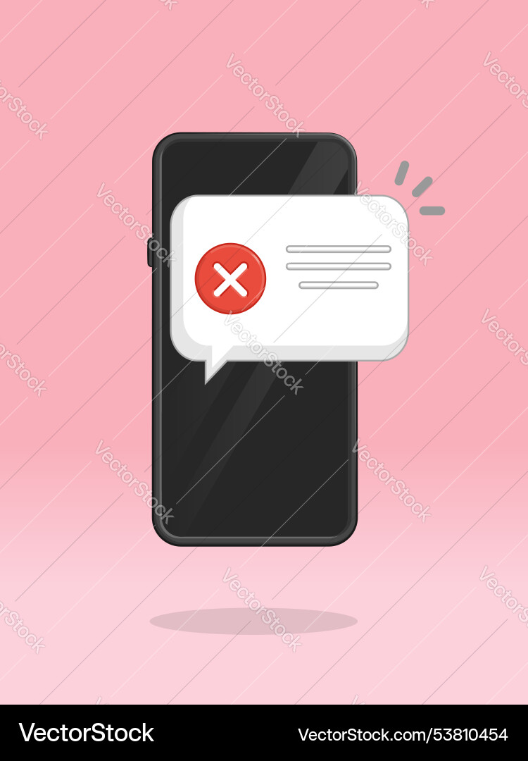 Smartphone x cross sign push notification message Smartphone x cross sign push notification message vector image