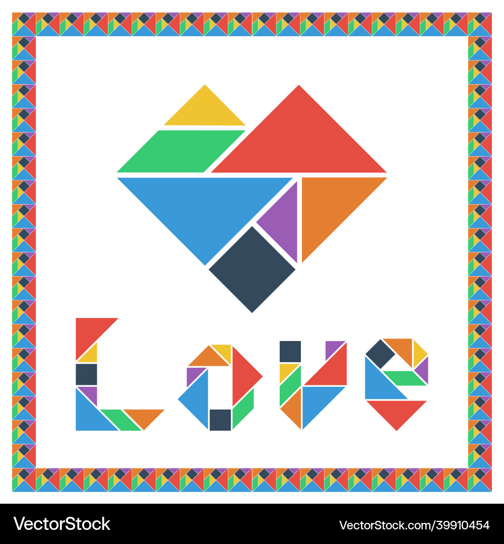 Tangram brain game heart flat ui color happy Tangram brain game heart flat ui color happy vector image