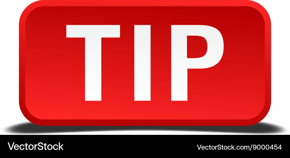 Tip red 3d square button isolated on white vector image