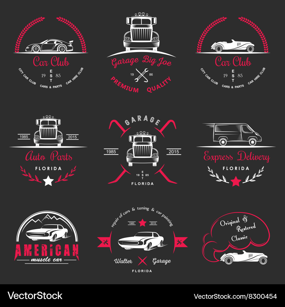 Vintage Car Club & Garage Badges Vector Image