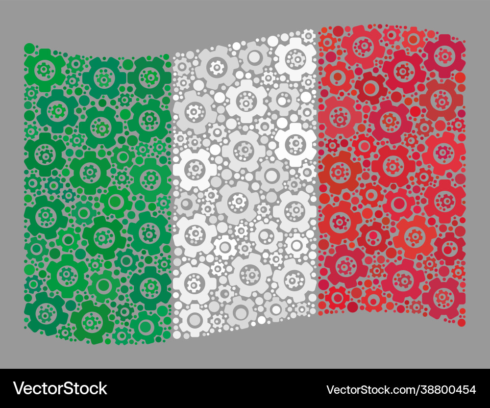 Waving service italy flag - mosaic cog items Waving service italy flag - mosaic cog items vector image
