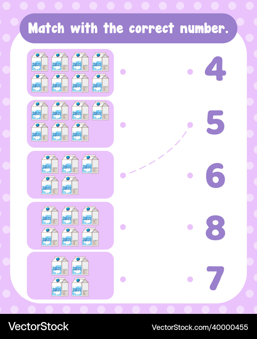 Count and match numbers math worksheet template Count and match numbers math worksheet template Vector Image