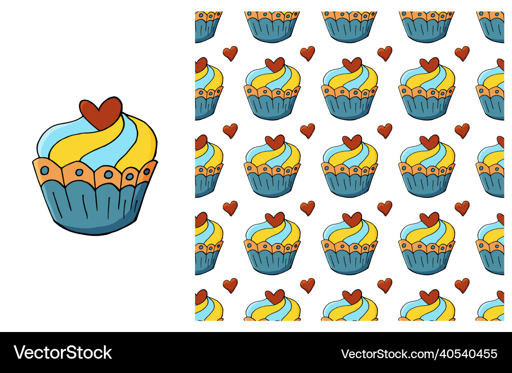 Cupcake muffin set of element and seamless pattern Cupcake muffin set of element and seamless pattern Vector Image