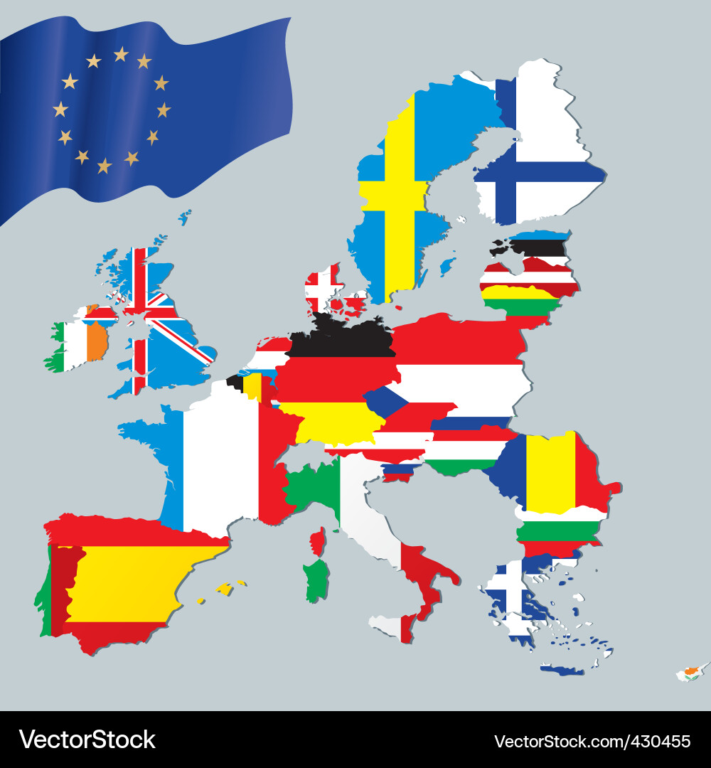 European Flags and Map Vector Image