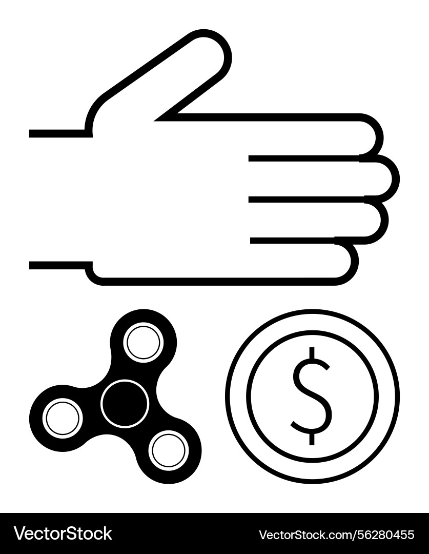 Hand gesture with fidget spinner and coin Hand gesture with fidget spinner and coin vector image