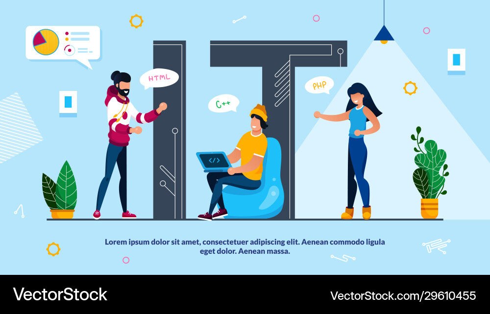 It capital letter word with tiny programmer team It capital letter word with tiny programmer team vector image