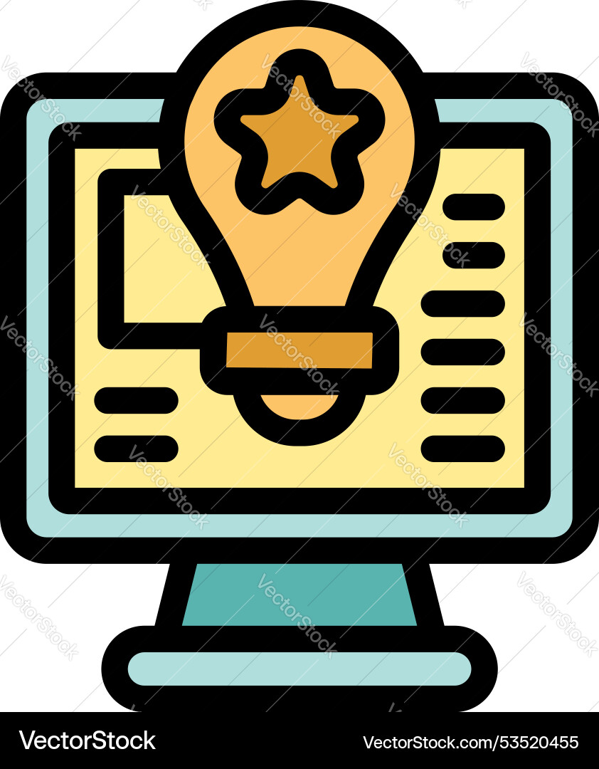 Light bulb with star displaying on computer screen Light bulb with star displaying on computer screen vector image