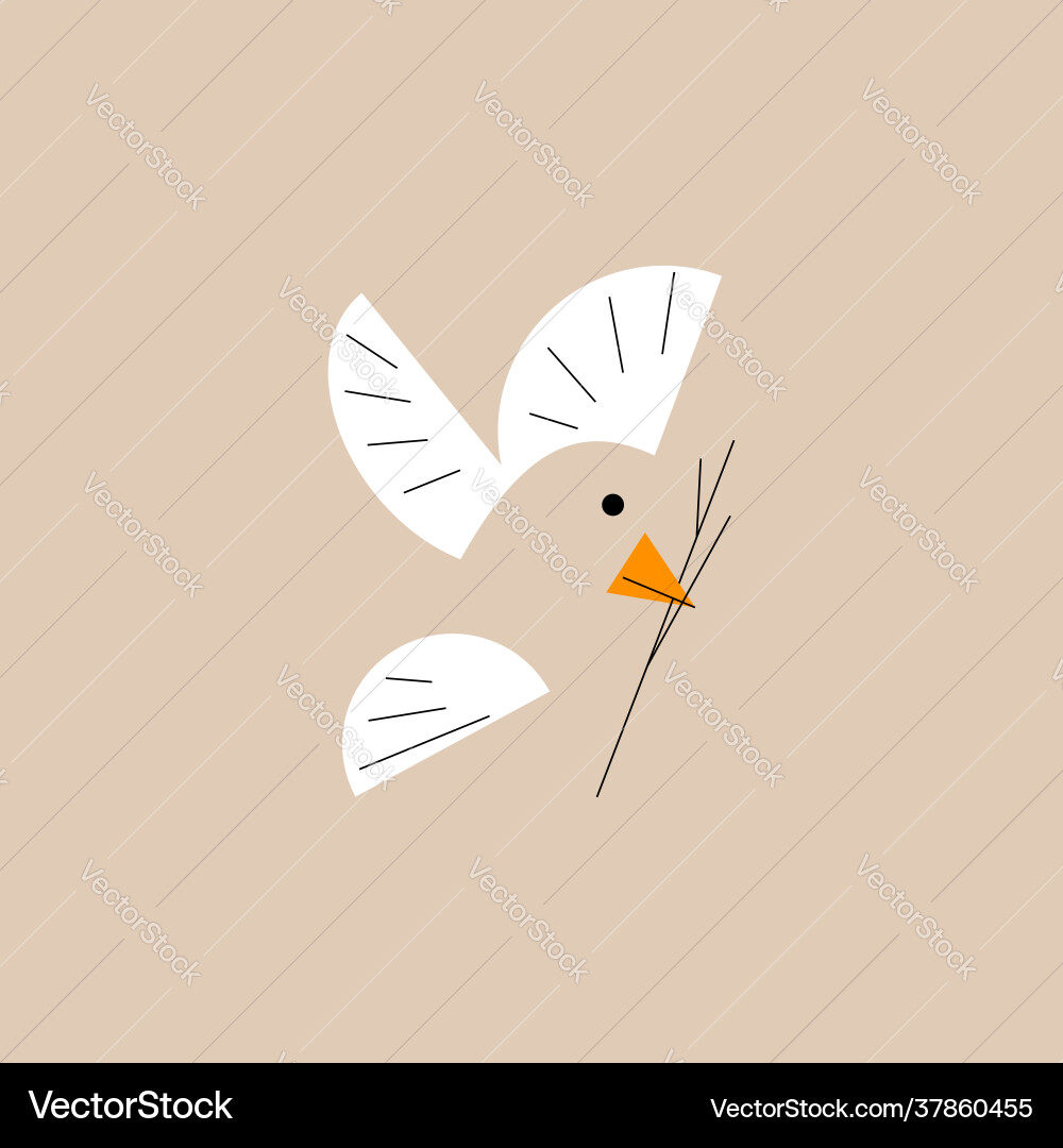 Minimalistic bird with branch in outline vector image