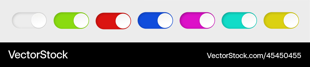 On and off toggle switch buttons material design vector image