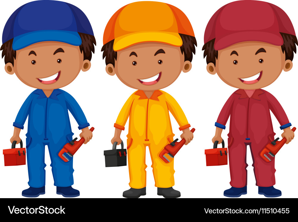 Plumbers in different color uniform Vector Image