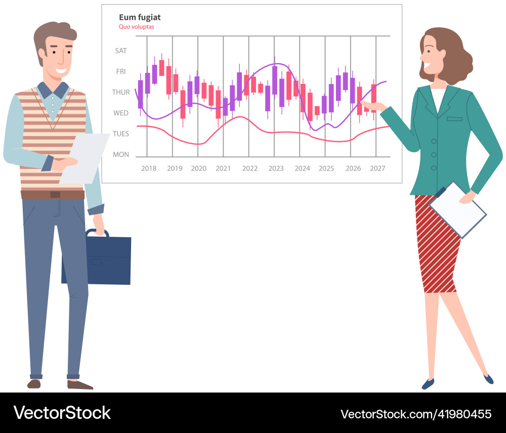 Presenters show statistical indicators and data Vector Image