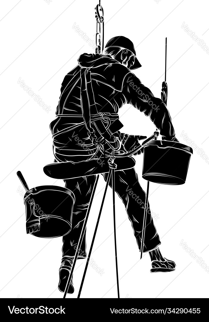 Realistic decorator in working process made vector image