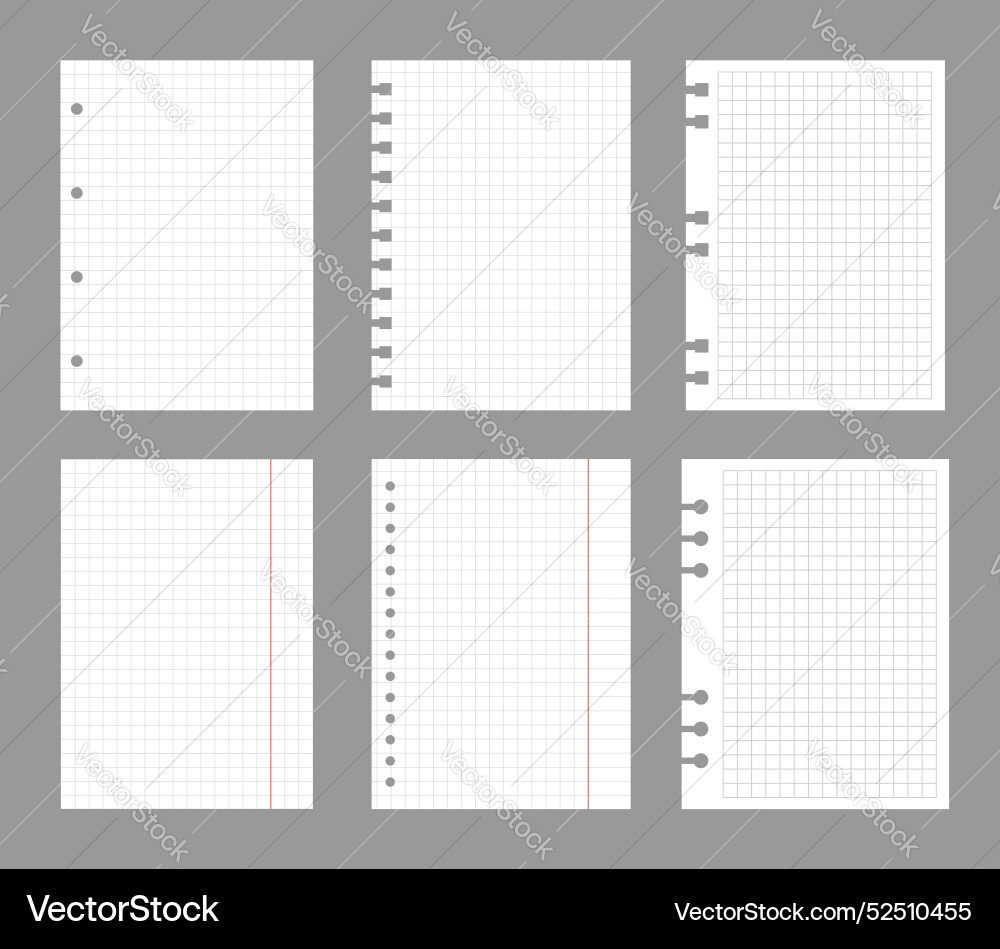 Set of notebook sheets isolated on gray background Set of notebook sheets isolated on gray background vector image