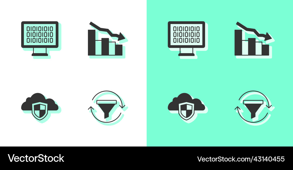 Set sales funnel with chart binary code cloud Set sales funnel with chart binary code cloud vector image