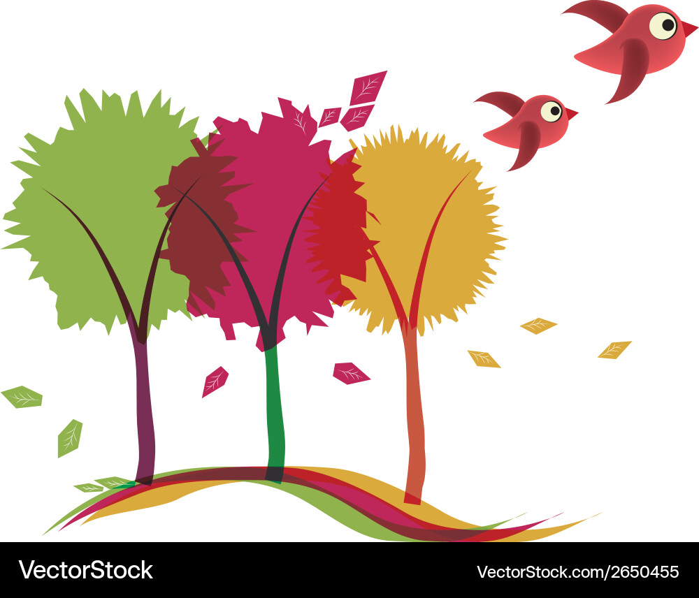 Three colorful trees in autumn with leafs and some vector image