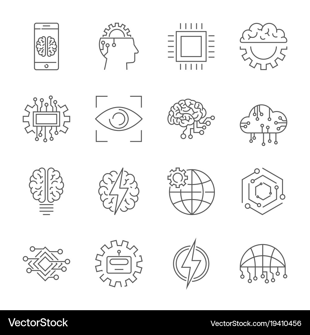Artificial intelligence icon set editable stroke vector image