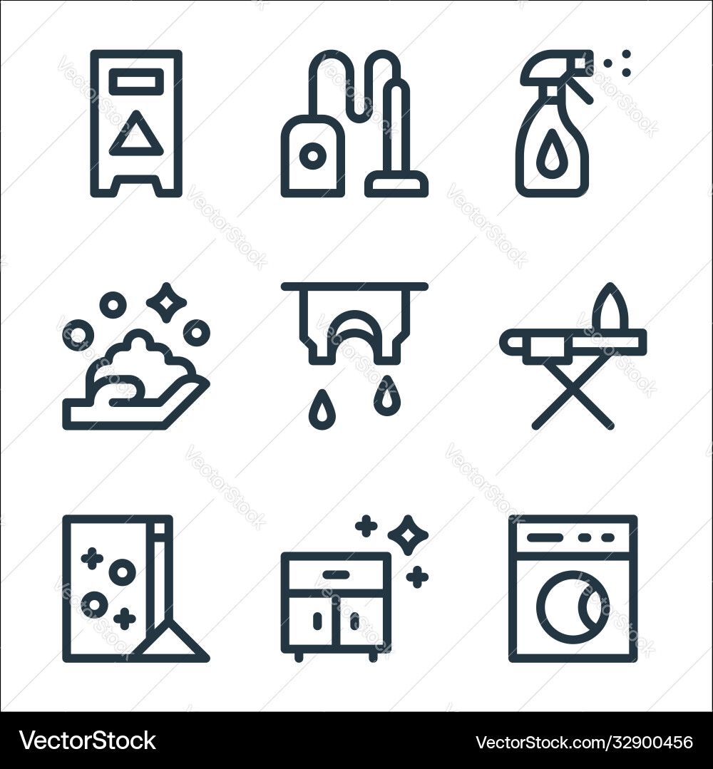 Cleaning line icons linear set quality Cleaning line icons linear set quality vector image