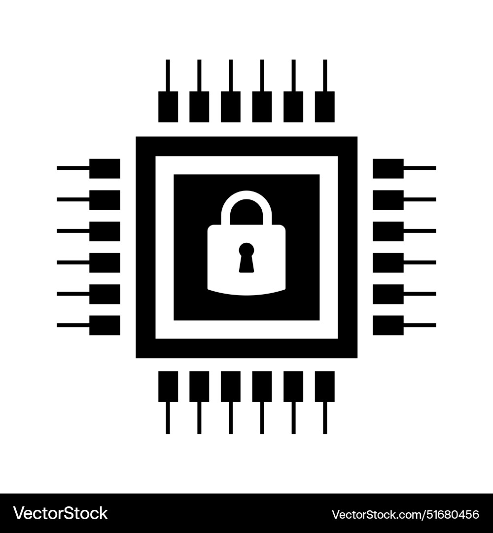 Computer processor chip with padlock icon Computer processor chip with padlock icon vector image