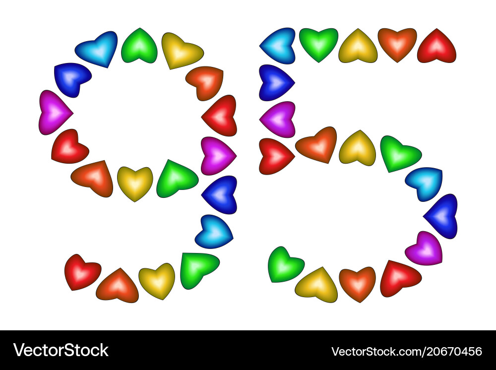 Number 95 ninety five of colorful hearts on white Number 95 ninety five of colorful hearts on white vector image