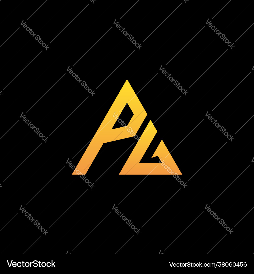 P g monogram initial logo with a yellow triangle Vector Image