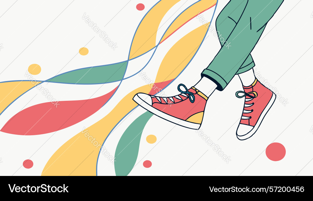 Running feet on abstract dynamic lines path vector image