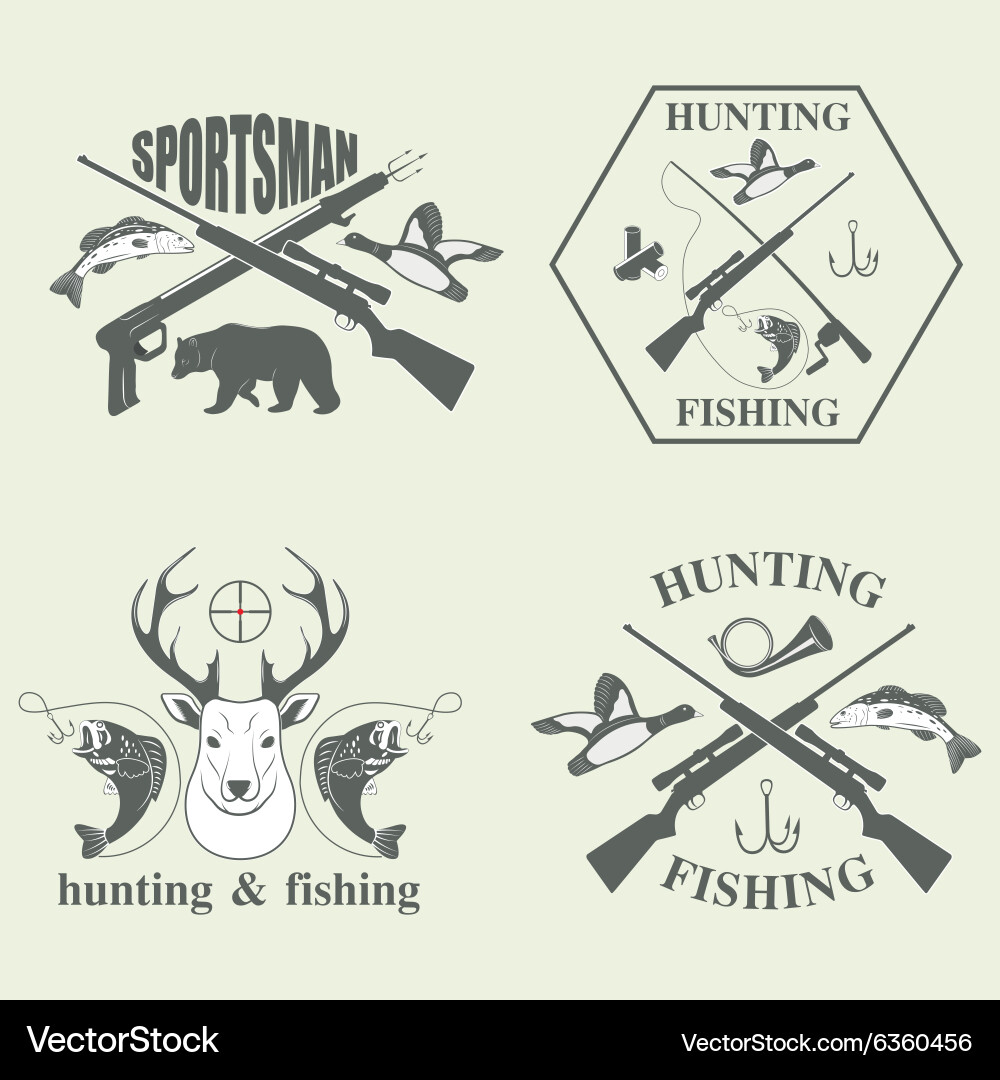 Vintage Hunting & Fishing Elements Vector Image