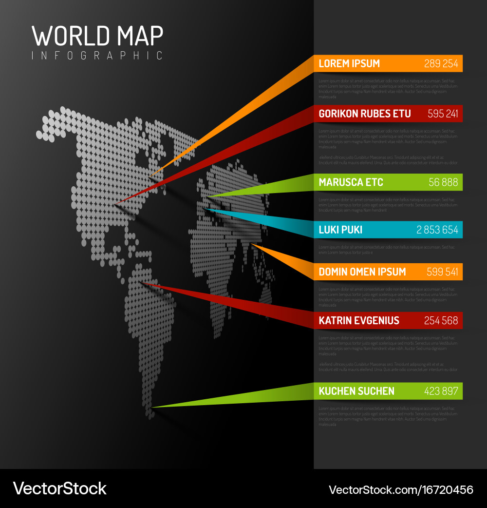 World map infographic template with pointer marks vector image