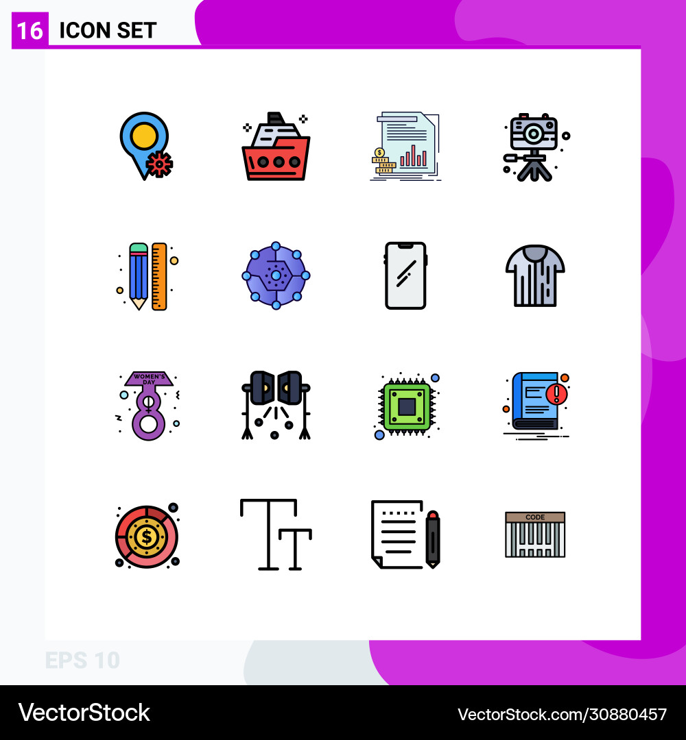16 universal flat color filled lines set for web Vector Image