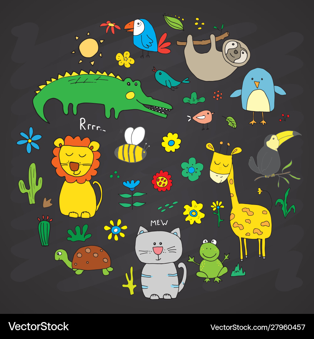 Animal doodles set cute animals sketch hand drawn Animal doodles set cute animals sketch hand drawn vector image
