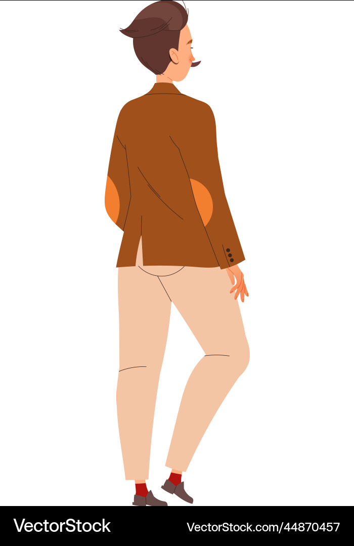 Back view of mustached man character in brown Back view of mustached man character in brown vector image