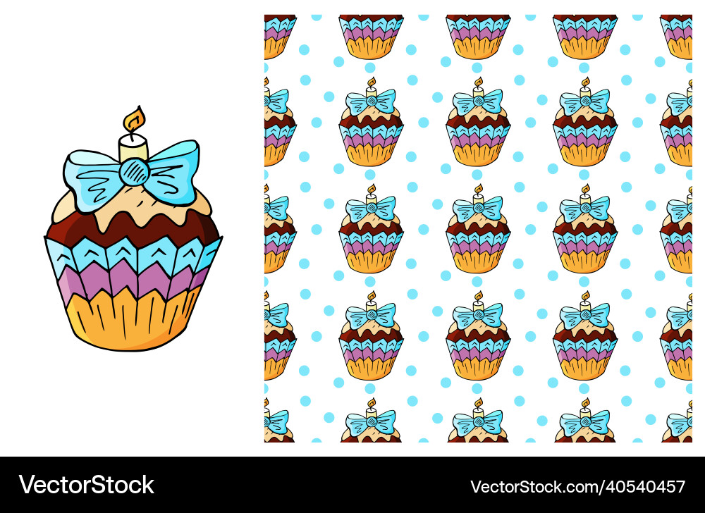 Cupcake muffin set of element and seamless pattern Cupcake muffin set of element and seamless pattern Vector Image